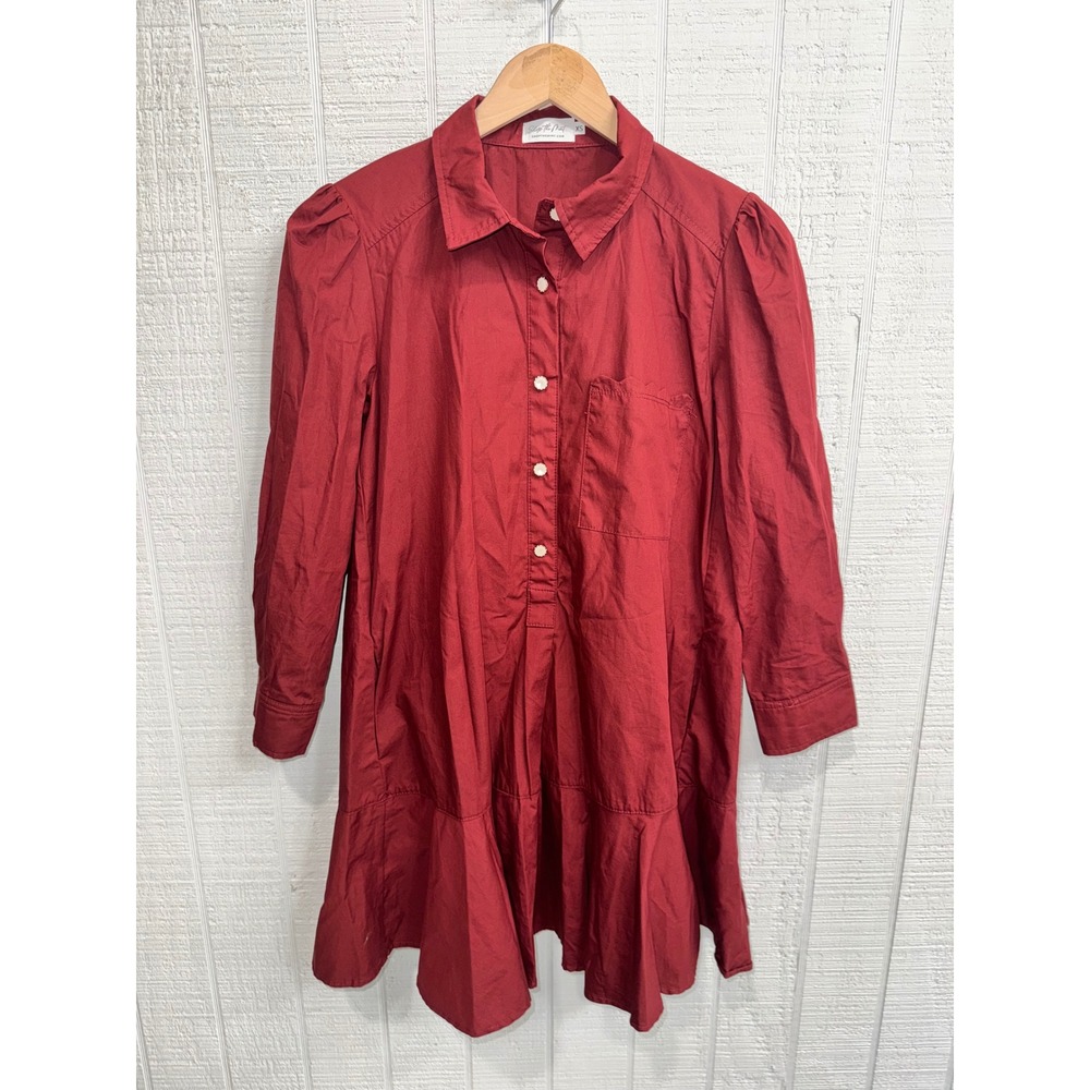 Shop The Mint Shirt Dress Womens Red Ruffle Hem Puff Sleeve XS